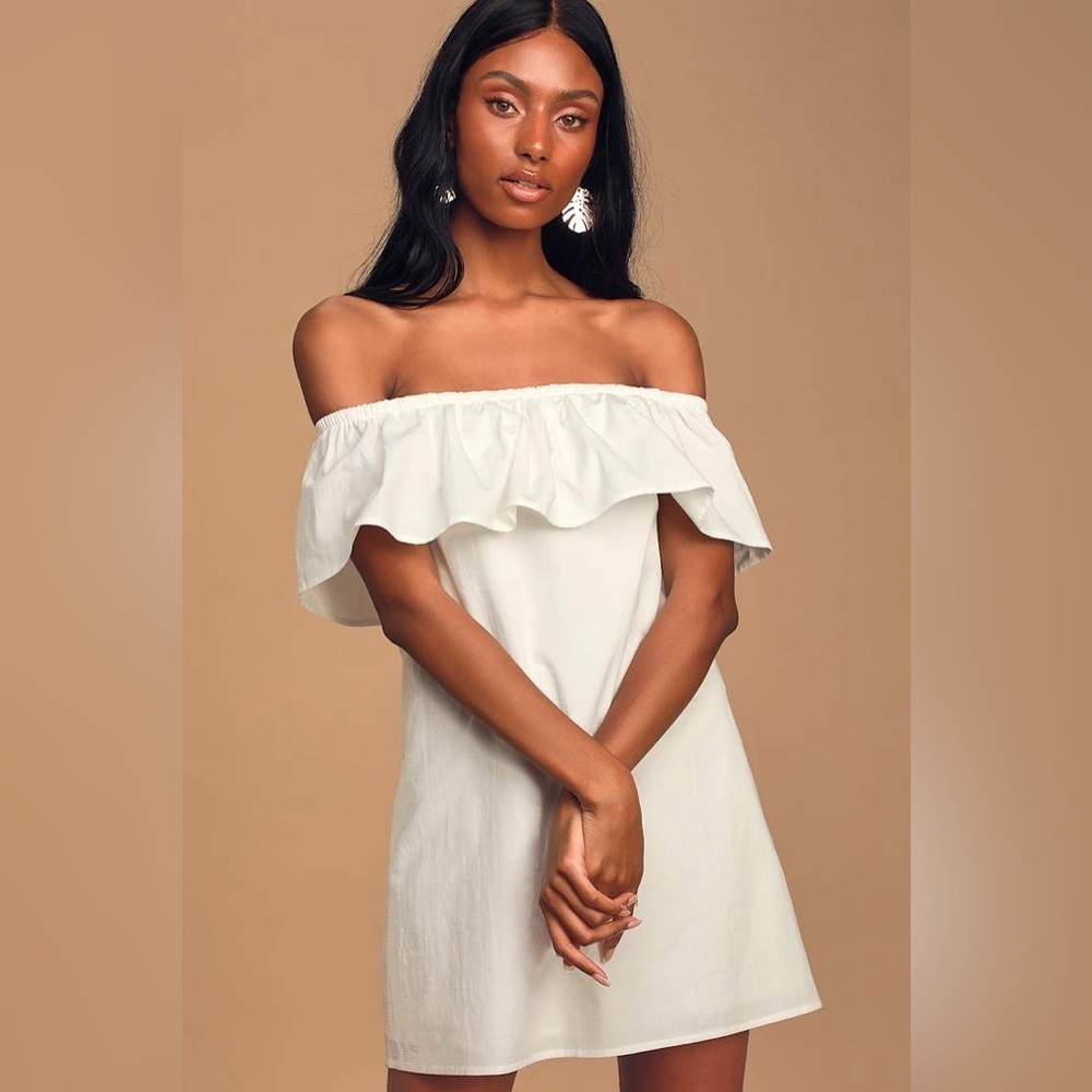 LuLus Off-Shoulder Egg Shell Blue Mini-Dress